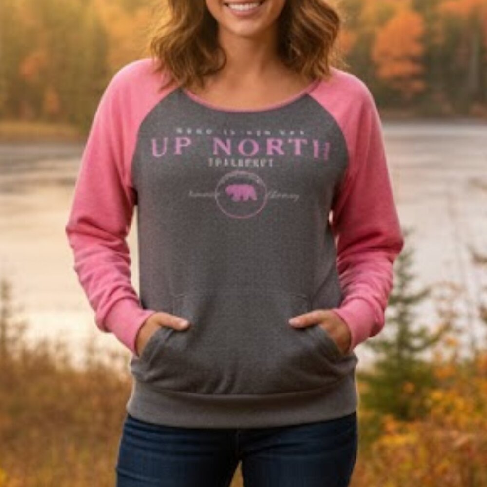 Frankfort Michigan Sweatshirt Women's Size Small Up North Pink and Gray